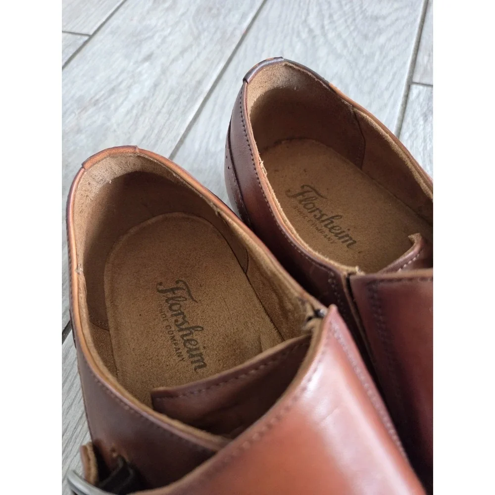 Florsheim Sorrento Brown Leather Plain Toe Single Monk Strap Dress Shoes Men 12M